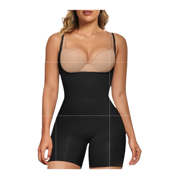 SHAPERX Open Bust Bodysuit Tummy Control Thigh Seamless Shapewear Black Size XL - Picture 1 of 12